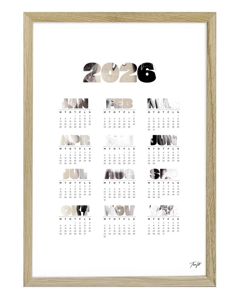 Kalender – Beige + Eik Ramme 30x40 cm