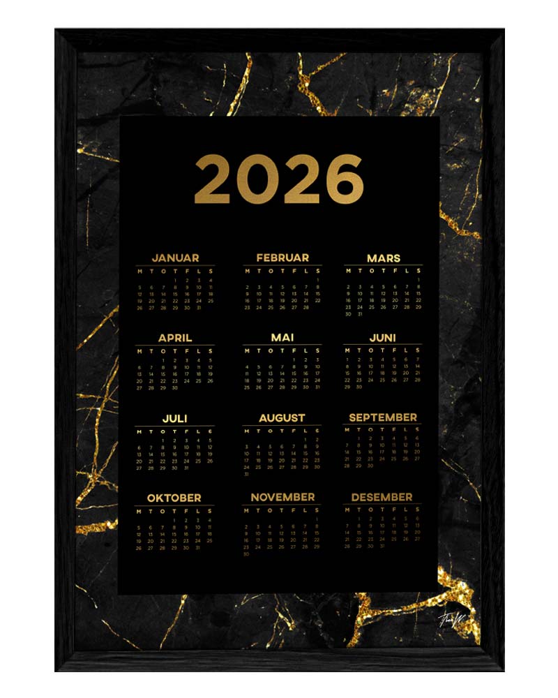 Kalender Gull + Ramme 21x30 cm